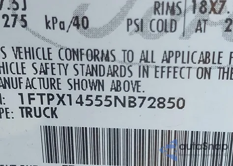 2005 Ford F-150 Fx4/Lariat/Xl/Xlt from USA, damaged, VIN 1FTPX14555NB72850